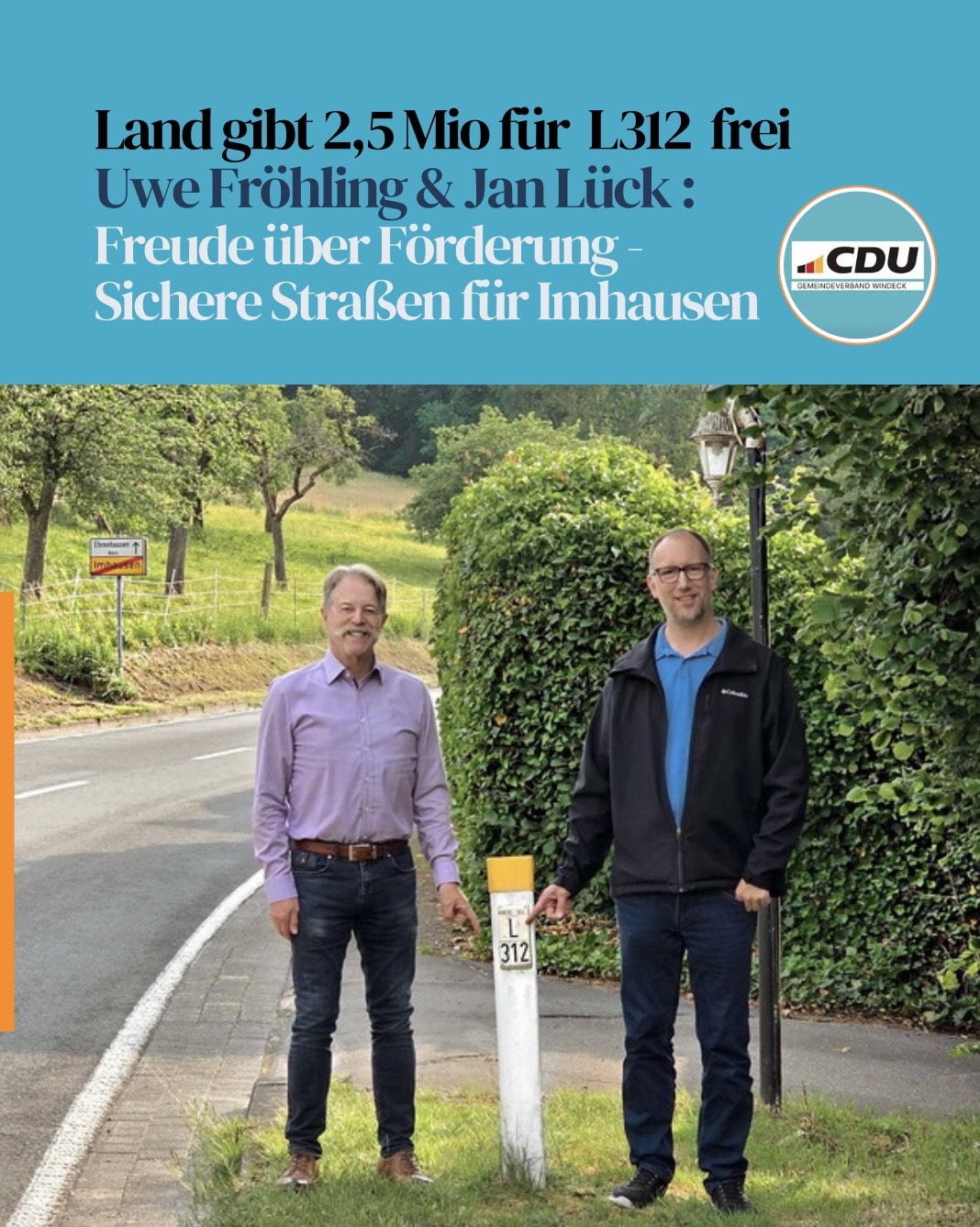 v.l.n.r.: Uwe Frhling (Kreistagsabgeordneter), Jan Lck (Ratskandidat fr Imhausen)
